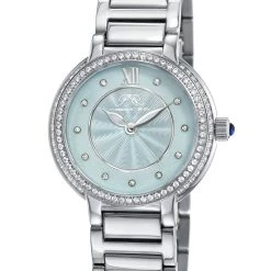 Wholesale ❤️ Porsamo Bleu Stella 👩 Women's Silver Tone Crystal ⌚ Watch with Baby Blue Guilloche-Sunray Dial ✔️
