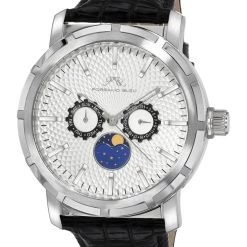 Deals 🧨 Porsamo Bleu NYCm21 Men's Silver and Black Moon Phase ⌚ Watch 🎉