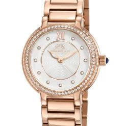 New 😉 Porsamo Bleu Stella 👩 Women's Rose ToneCrystal ⌚ Watch with Guilloche-Sunray Dial 🛒