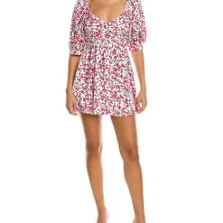 Promo 😉 women 70/21 Bubble Sleeve Retro Print Mini 👗 Dress 👍