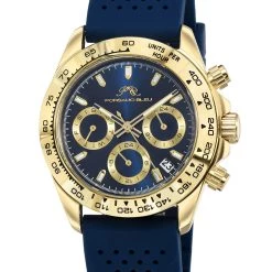 New 👏 Porsamo Bleu Alexis Sport 👩 Women's Gold Tone and Blue Silicone Strap ⌚ Watch 🧨