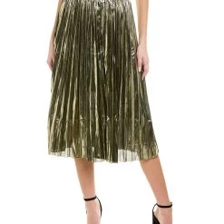 Promo 😉 women 70/21 Shiny Pleated Midi 👗 Skirt ⌛